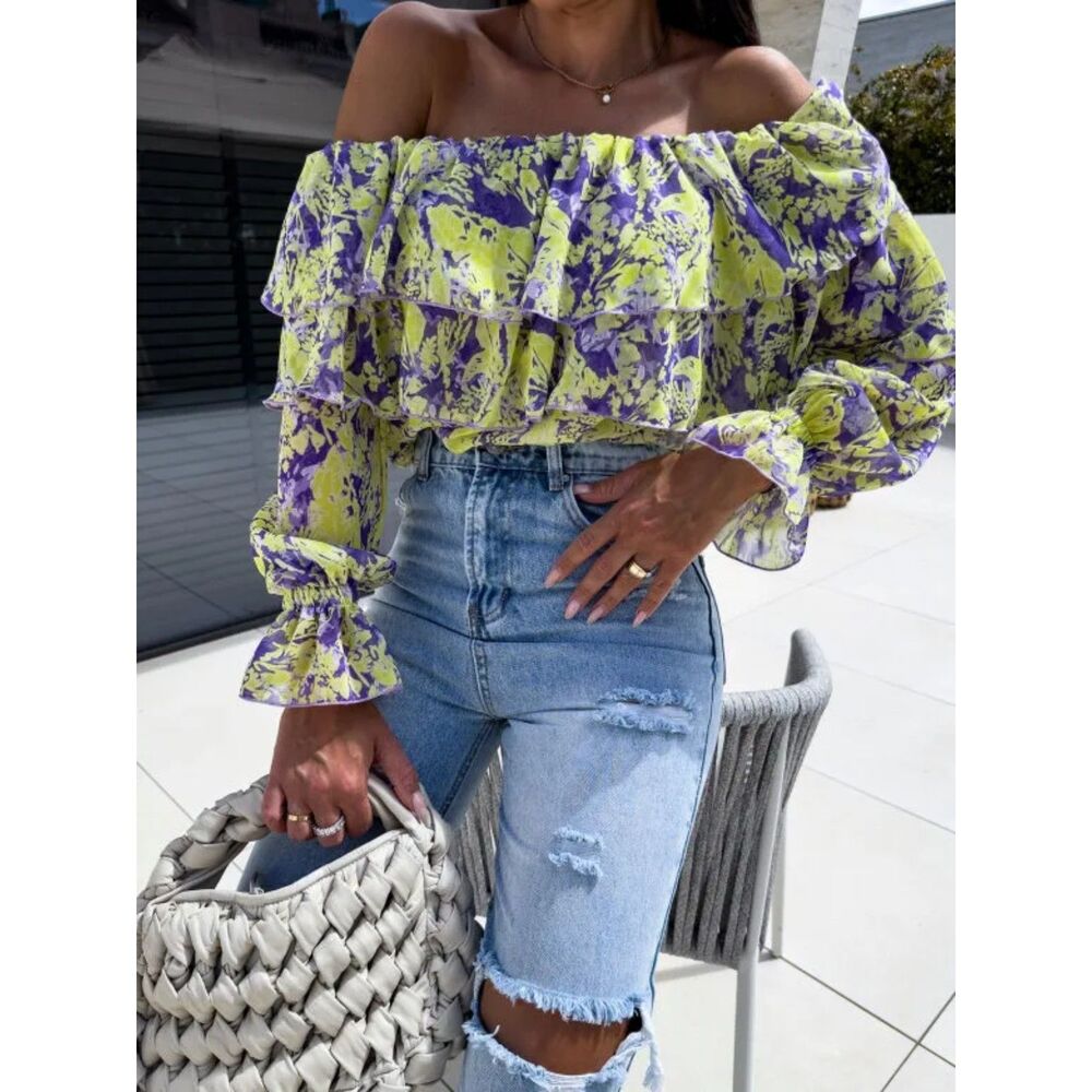 PHILLY'S TREASURE WOMENS YELLOW SHOULDER COLLAR LONG SLEEVE BLOUSE